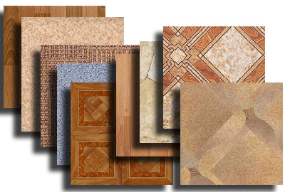 Träimitation och geometrisk prydnad är de vanligaste typerna av linoleumdesign