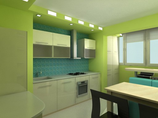 warna yang berbeza warna hijau terang sempurna dalam harmoni antara satu sama lain di pedalaman dapur
