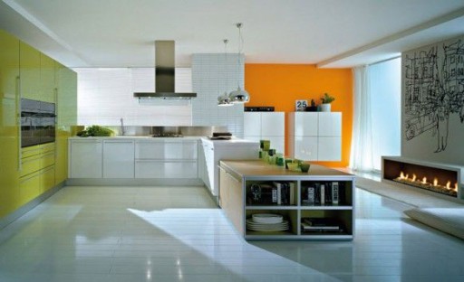 Agregue la cocina de la individualidad mediante el uso de inclusiones brillantes, por ejemplo, naranja y verde claro