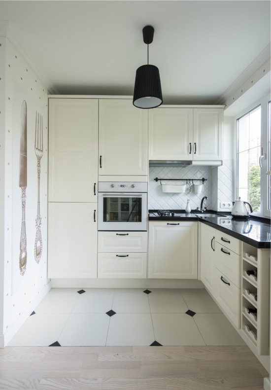 L-shaped kitchen with built-in window sill