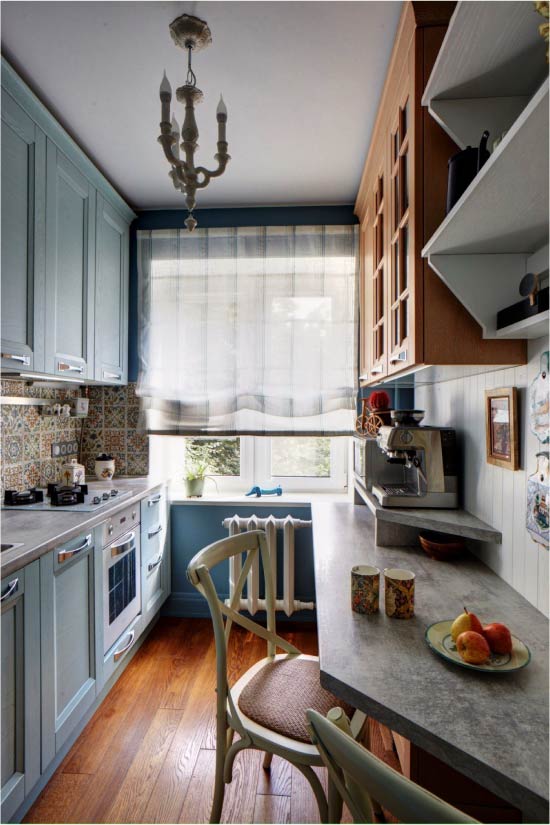 Narrow kitchen with double-sided layout