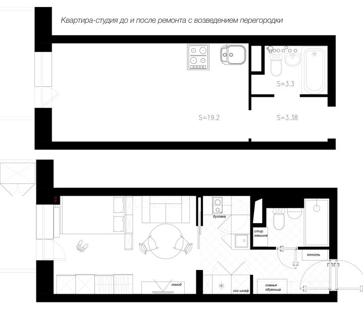 该工作室公寓的布局与建造一个分区