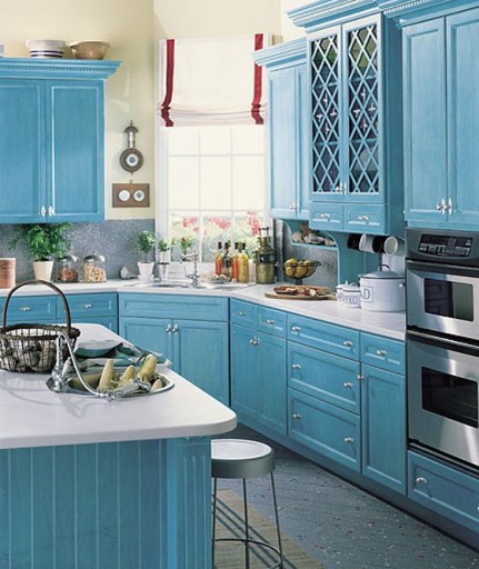 Kitchen in the style of Provence, decorated in blue color, looks charming