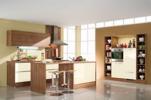 Untuk dapur, didekorasi dengan gaya minimalis, penghitung bar merupakan elemen yang tak tergantikan