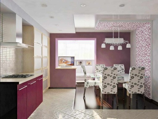 Világos és vonzó konyha lila tónusokkal