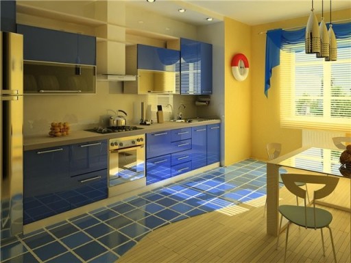 Marine motifs most appropriate look at the kitchen, decorated in blue colors