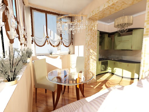 Beautifully decorated balcony, connected to the kitchen, significantly increases its area