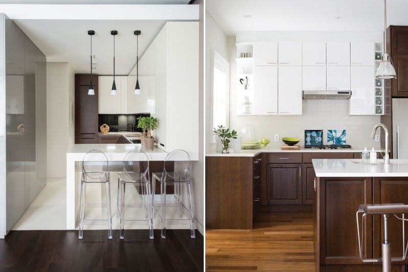 Hvitt og brunt kjøkken