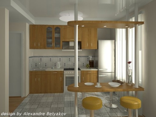 Tekijän keittiömallit, joissa Alexander Belyakovin baaritiski sopii suureen huoneeseen
