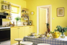 Keltainen maali keittiön seinillä