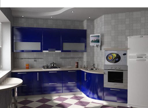 Kitchen set in a modern style looks good in blue