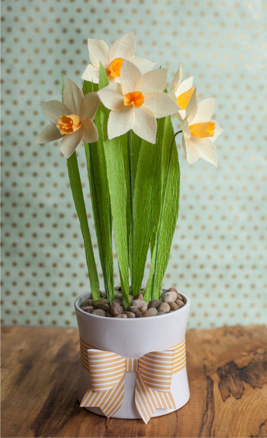 Flowers made of paper in a pot