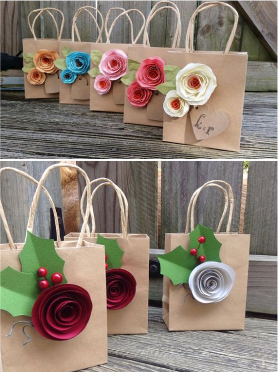 Packing gifts with flowers from paper