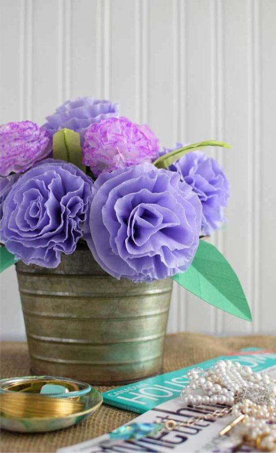 Flowers made of paper in a pot