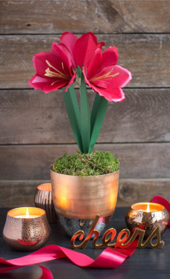 Flowers made of paper in a pot