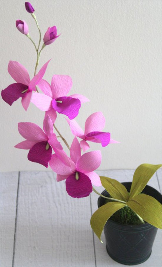 Flowers made of paper in a pot