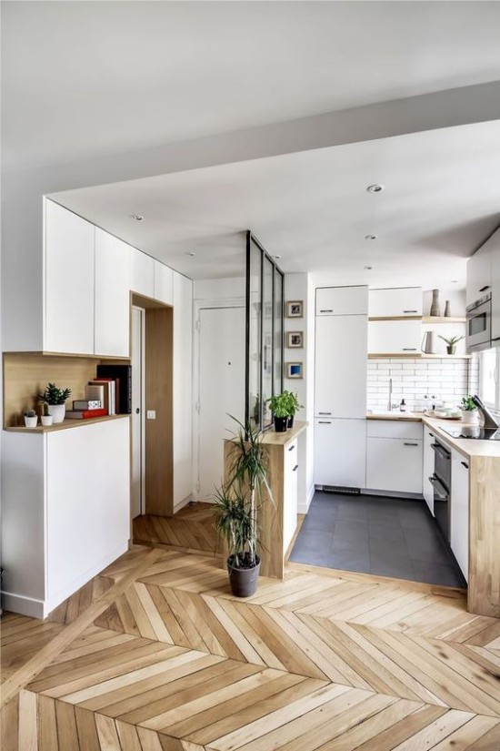 Przykład zagospodarowania przestrzennego kuchni-przedpokoju w apartamencie typu studio
