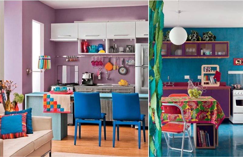 Kombinasjonen av blå med lilla i kjøkkenets indre