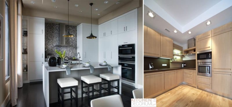 Gypsum plasterboard ceiling in the kitchen - two-level with spotlights