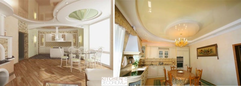 Gypsum plasterboard ceiling - separation of the dining area in the large kitchen