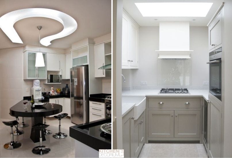 Plasterboard ceiling in a small kitchen