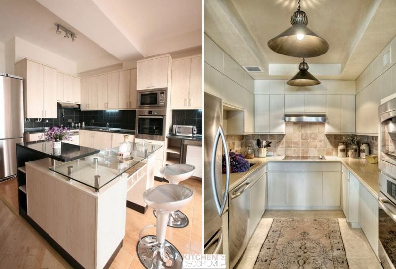 Gypsum plasterboard ceiling in the kitchen with niches and ledges