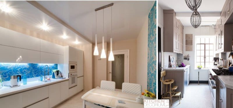 Gypsum plasterboard ceiling in the kitchen with niches and ledges