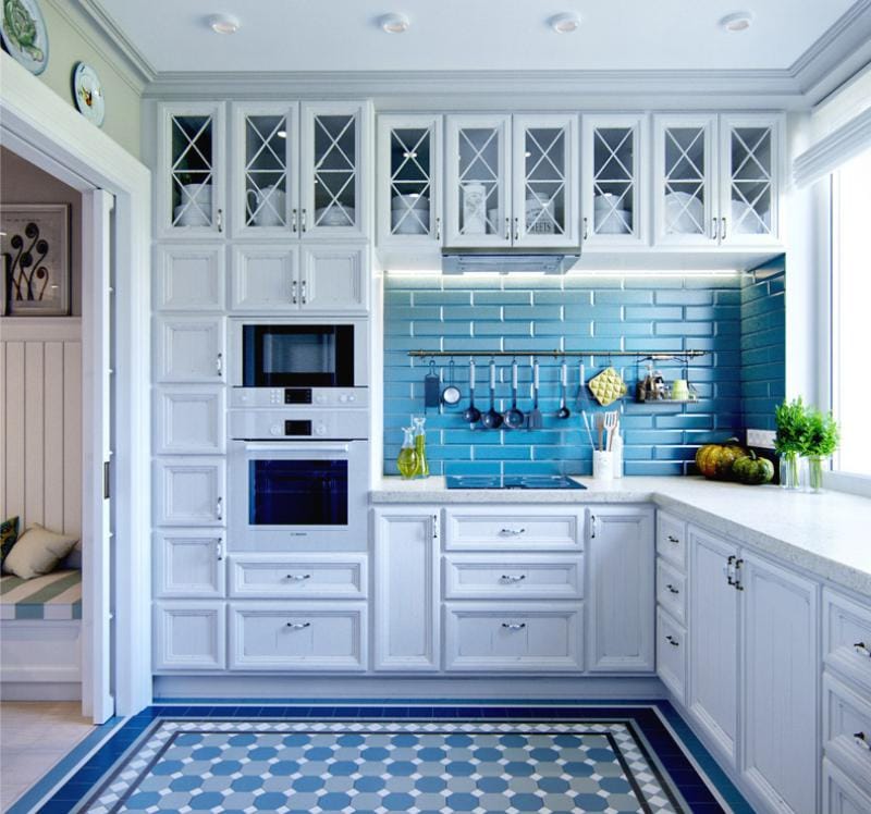 Blå och blå i kökets inre