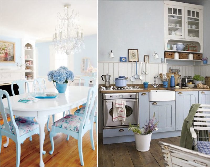 Blå kök i stil med en engelsk stuga och en provence