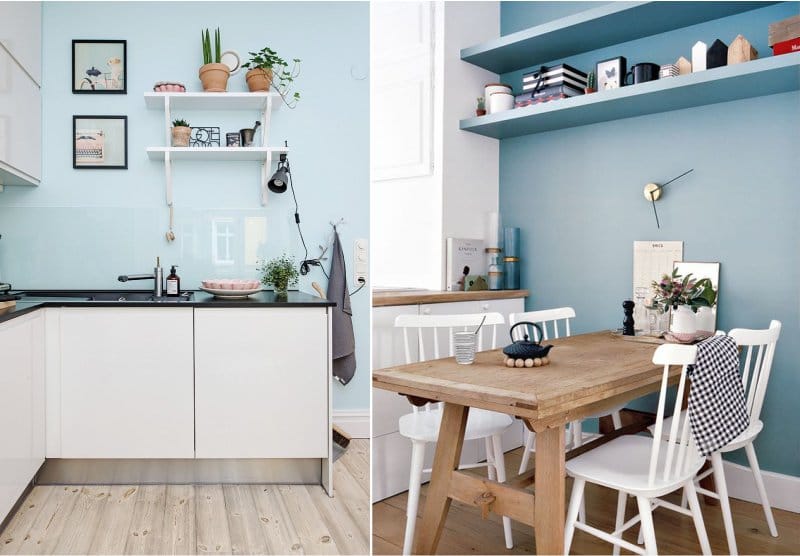 Blå väggar i kökets inre