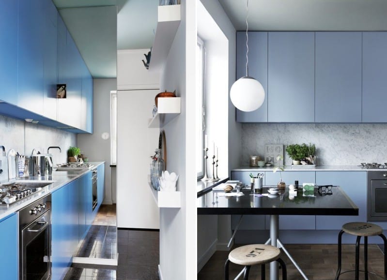 Modrá kuchynská sada v interiéri