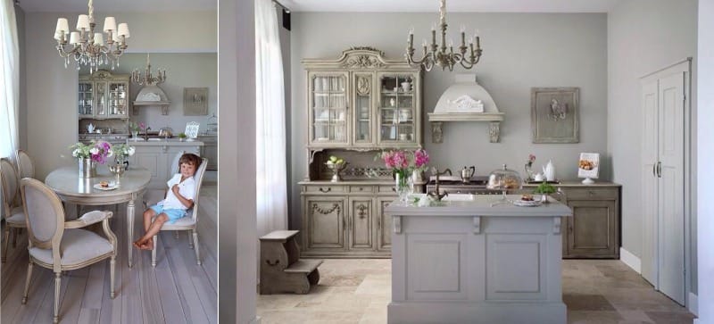 Gråa väggar i köket i stil med Provence