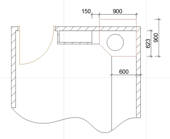 Ъглов кухненски план с вентилационна кутия