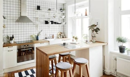 Bar števec v kuhinji v skandinavskem slogu