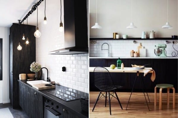Črno-beli kontrast v skandinavski notranjosti kuhinje