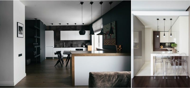 Bar pult a ostrov v interiéri kuchyne v štýle minimalizmu