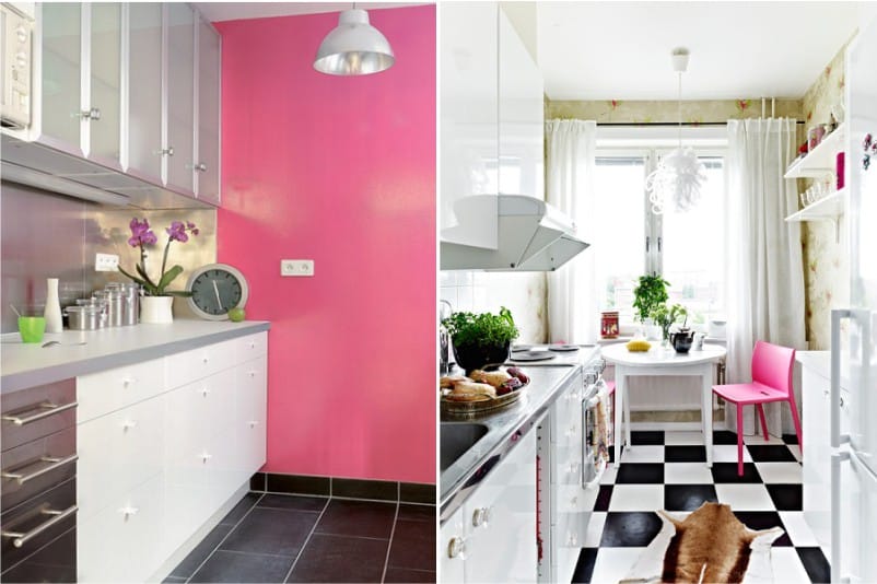 Ružová farba v interiéri modernej kuchyne