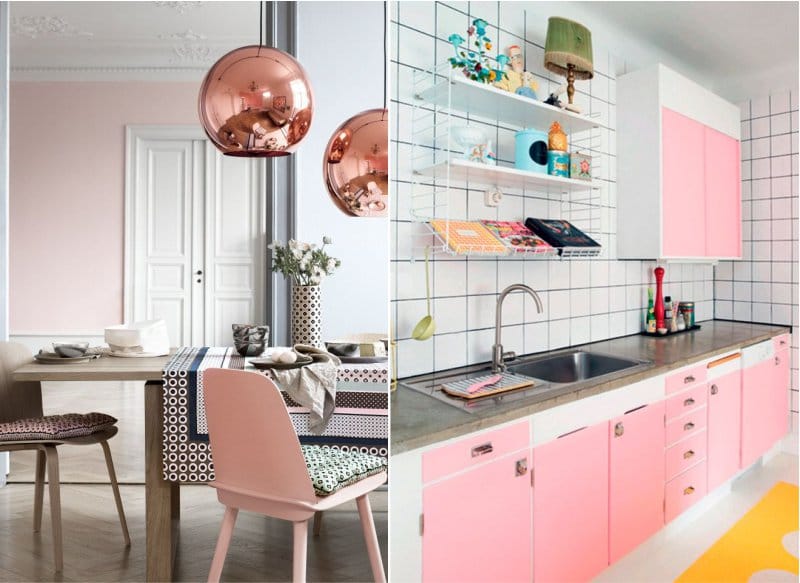 Ružová farba v interiéri kuchyne