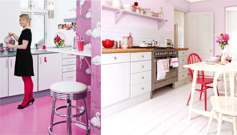 Interiér kuchyne v ružových tónoch s chladným podtónom