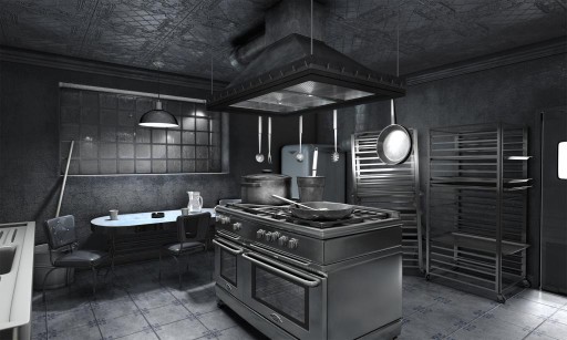 Mračna kuhinja v sivih tonih je lahko precej privlačna