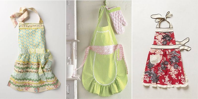 Aprons untuk kanak-kanak perempuan dengan tali pinggang, keseronokan dan ruffles