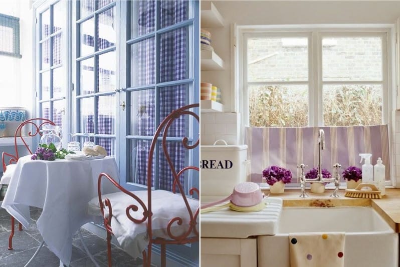 Tekstiler lilla i kjøkkenkroken i stil med Provence
