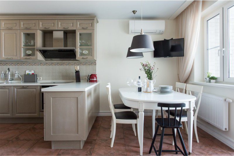 Spacious kitchen with tiled floor