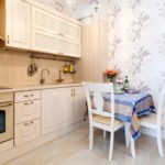 Floor tiles under the stone in the interior of the kitchen