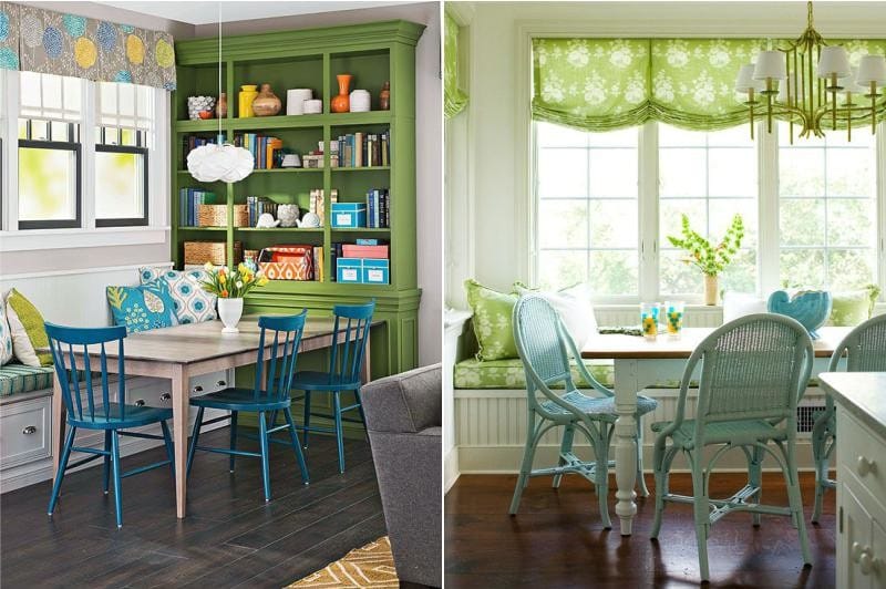 Vihreä ja sininen keittiön sisätiloissa